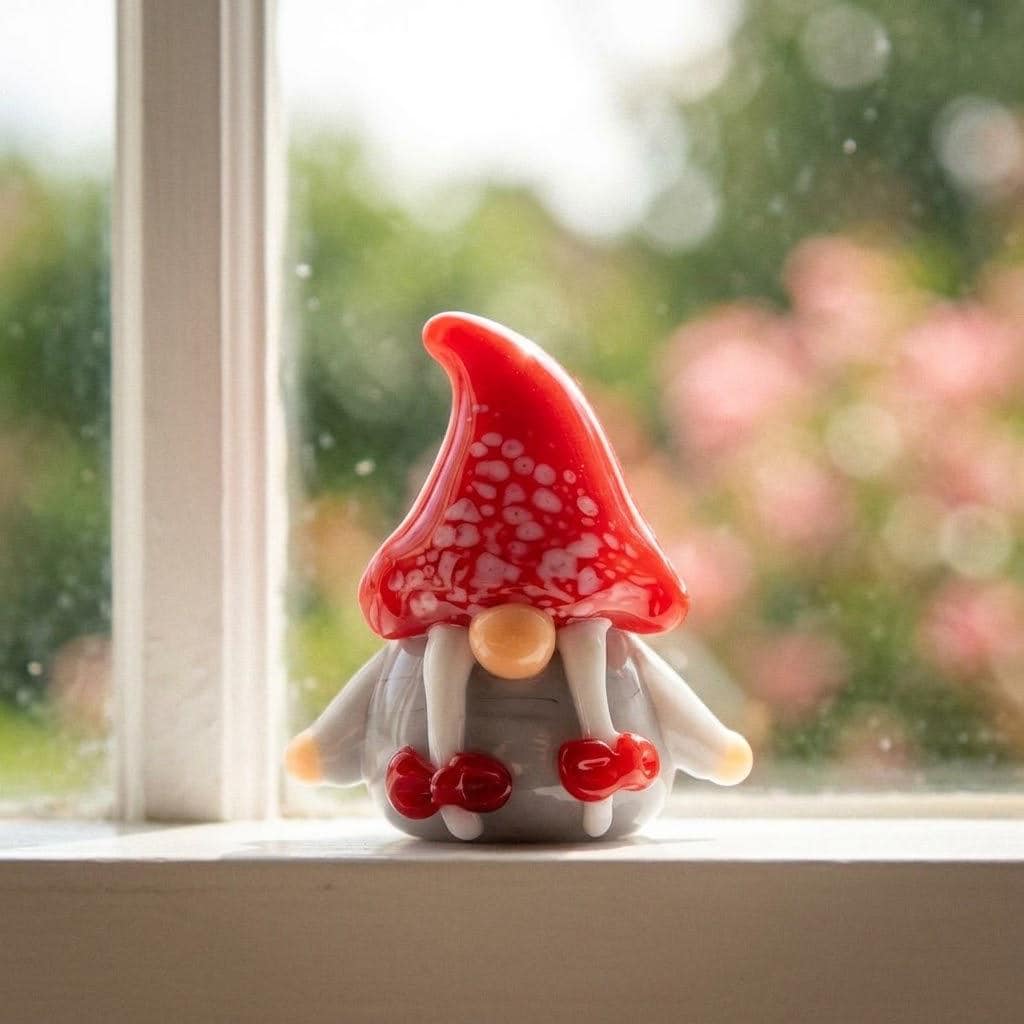 Gnome Figurine with Red Speckled Hat and Twin White Braids, Mini Decor by AuroraeGlass — photo 9