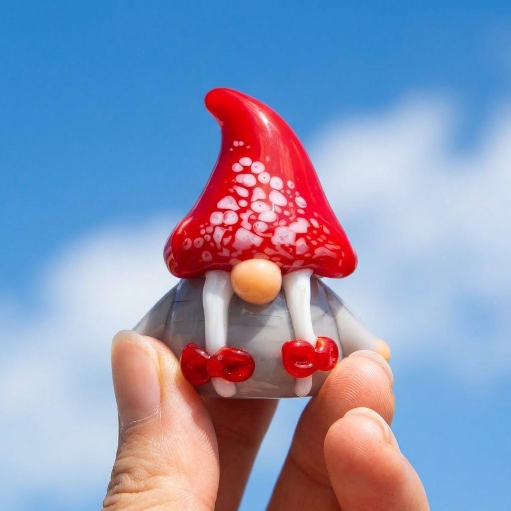 Gnome Figurine with Red Speckled Hat and Twin White Braids, Mini Decor by AuroraeGlass — photo 4