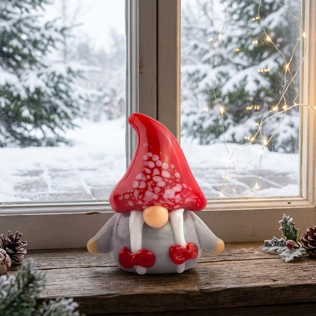Gnome Figurine with Red Speckled Hat and Twin White Braids, Mini Decor by AuroraeGlass — photo 3