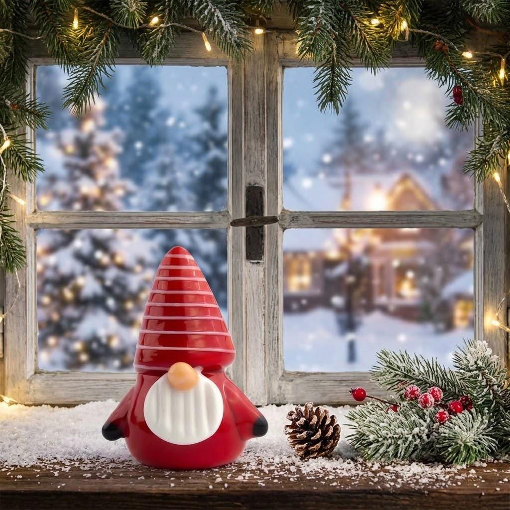 Gnome Figurine with Red and White Striped Pointed Hat, Mini Shelf Decor by AuroraeGlass — photo 3