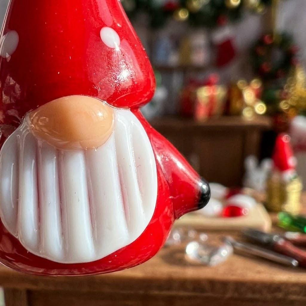 Gnome Figurine with Curved Red Polka Dot Hat and White Beard, Mini Decor by AuroraeGlass — photo 4