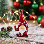 Gnome Figurine with Tall Red Spotted Hat and Raised Hand, Tabletop Decor by AuroraeGlass — photo 2