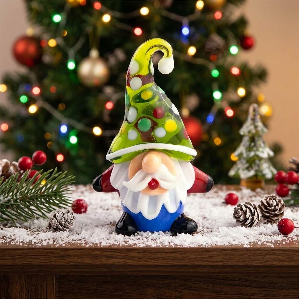 Gnome Figurine with Green Polka Dot Hat and Blue Body, Colorful Shelf Decor by AuroraeGlass — photo 1