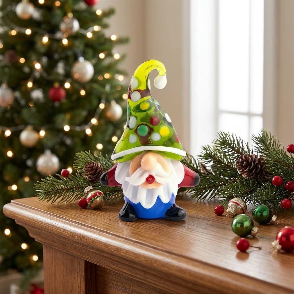 Gnome Figurine with Green Polka Dot Hat and Blue Body, Colorful Shelf Decor by AuroraeGlass — photo 2