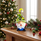 Gnome Figurine with Green Polka Dot Hat and Blue Body, Colorful Shelf Decor by AuroraeGlass — photo 2