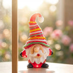 Gnome Figurine with Red Multicolor Striped Hat and White Beard, Shelf Decor by AuroraeGlass — photo 9