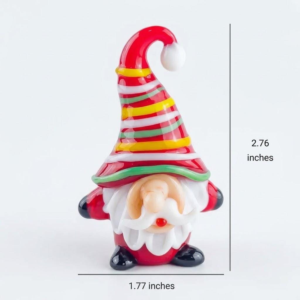 Gnome Figurine with Red Multicolor Striped Hat and White Beard, Shelf Decor by AuroraeGlass — photo 10