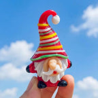 Gnome Figurine with Red Multicolor Striped Hat and White Beard, Shelf Decor by AuroraeGlass — photo 7