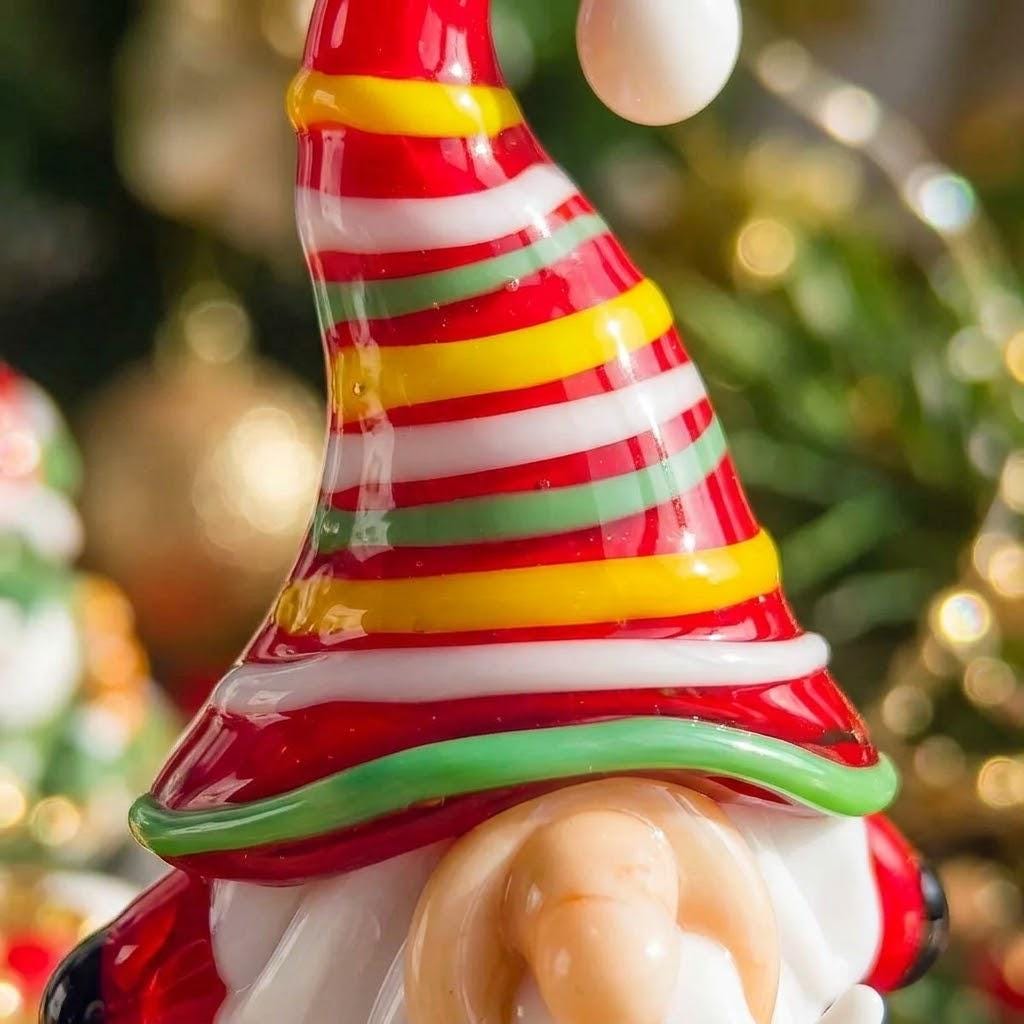 Gnome Figurine with Red Multicolor Striped Hat and White Beard, Shelf Decor by AuroraeGlass — photo 6