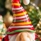 Gnome Figurine with Red Multicolor Striped Hat and White Beard, Shelf Decor by AuroraeGlass — photo 6