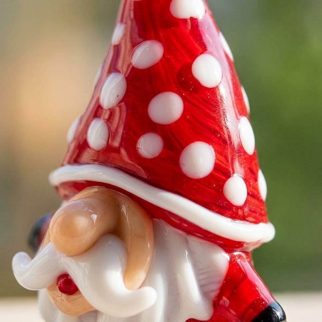 Gnome Figurine with Red and White Polka Dot Hat and Curled Beard, Shelf Decor by AuroraeGlass — photo 6