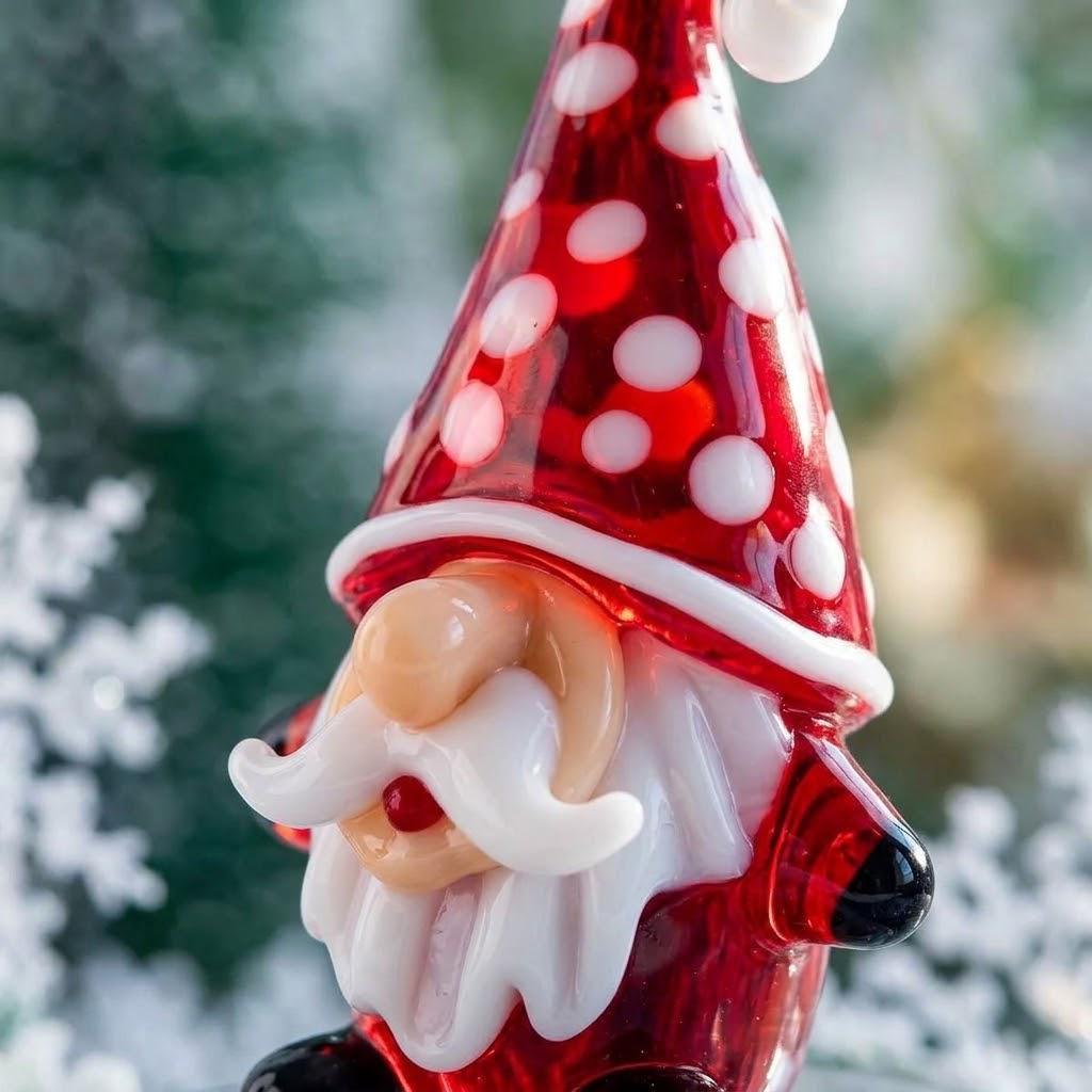 Gnome Figurine with Red and White Polka Dot Hat and Curled Beard, Shelf Decor by AuroraeGlass — photo 4