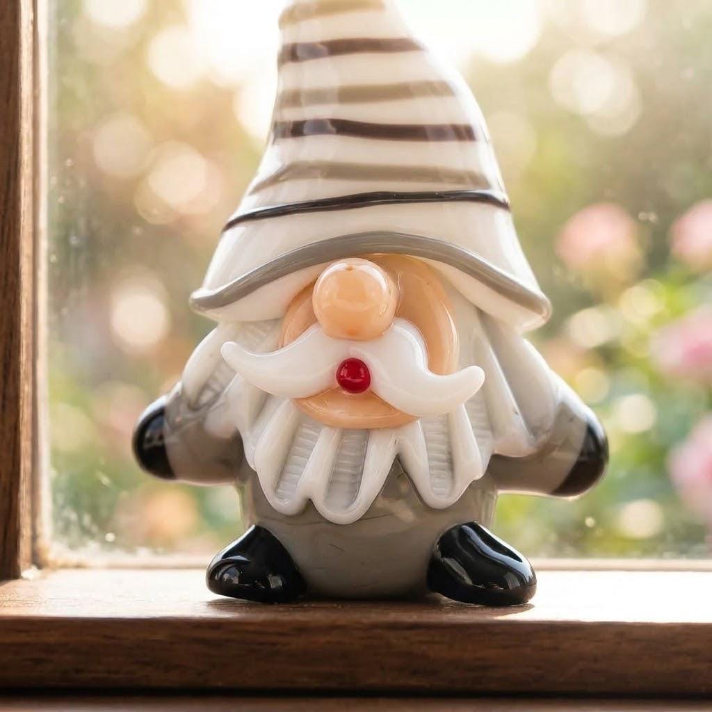 Gnome Figurine with White Striped Hat and Gray Body, Mini Shelf Decor by AuroraeGlass — photo 4