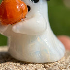 Ghost Figurine Holding Orange Pumpkin with Black Pointed Hat, Mini Halloween Decor by AuroraeGlass — photo 4
