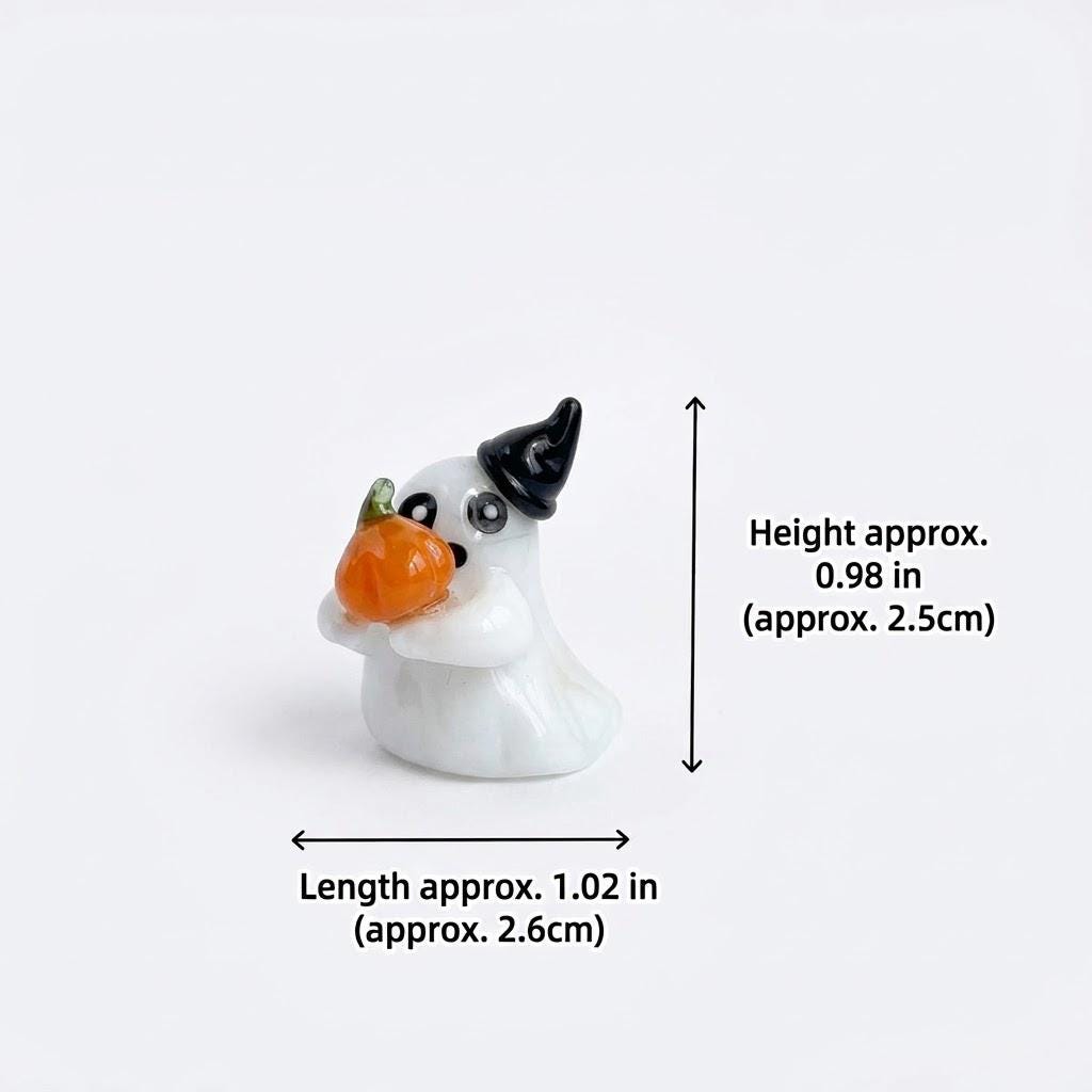 Ghost Figurine Holding Orange Pumpkin with Black Pointed Hat, Mini Halloween Decor by AuroraeGlass — photo 10