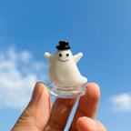 Smiling Ghost Figurine with Black Top Hat and Clear Base, Mini Halloween Shelf Decor by AuroraeGlass — photo 7