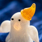 Ghost Figurine with Tilted Amber Pointed Hat, Small Halloween Table Decor by AuroraeGlass — photo 4