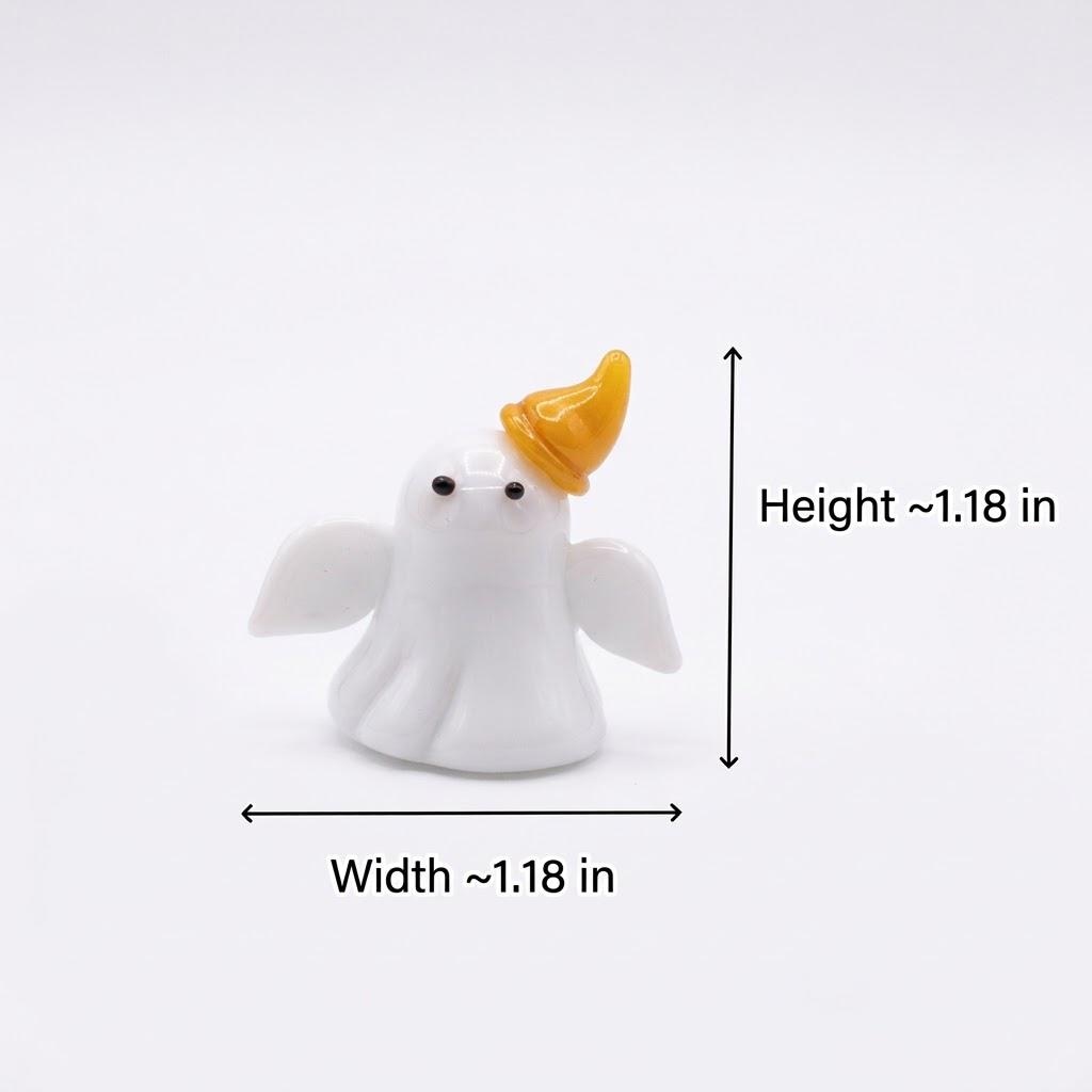 Ghost Figurine with Tilted Amber Pointed Hat, Small Halloween Table Decor by AuroraeGlass — photo 10