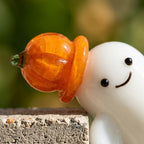 Smiling Ghost Figurine with Orange Pumpkin Hat, Mini Halloween Shelf Decor by AuroraeGlass — photo 3