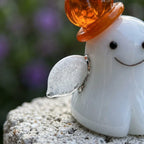 Smiling Ghost Figurine with Orange Pumpkin Hat, Mini Halloween Shelf Decor by AuroraeGlass — photo 5