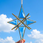 Handmade Blue Glass Star Window Hanging with Geometric Gold-Tone Frame by AuroraeGlass — photo 6