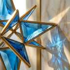 Handmade Blue Glass Star Window Hanging with Geometric Gold-Tone Frame by AuroraeGlass — photo 3