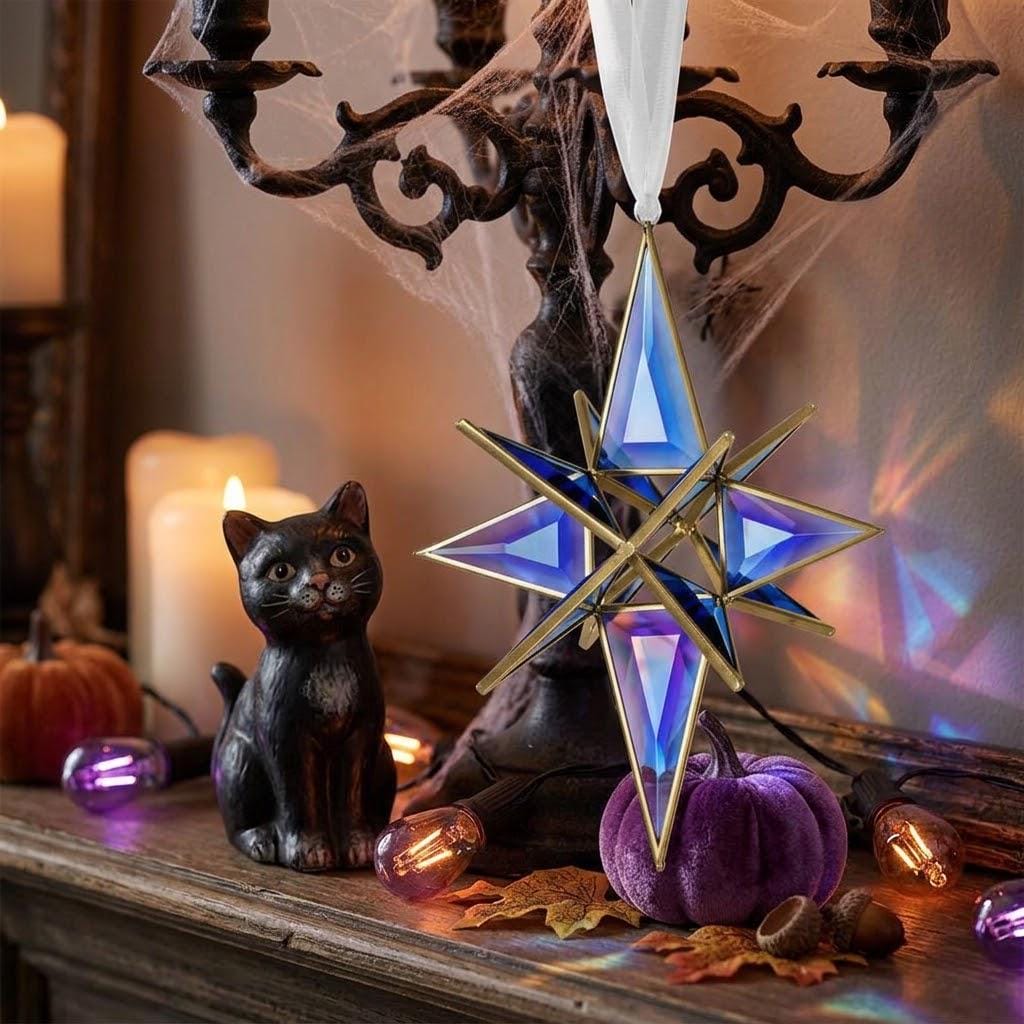 Handmade Blue Glass Star Window Hanging with Geometric Gold-Tone Frame by AuroraeGlass — photo 8